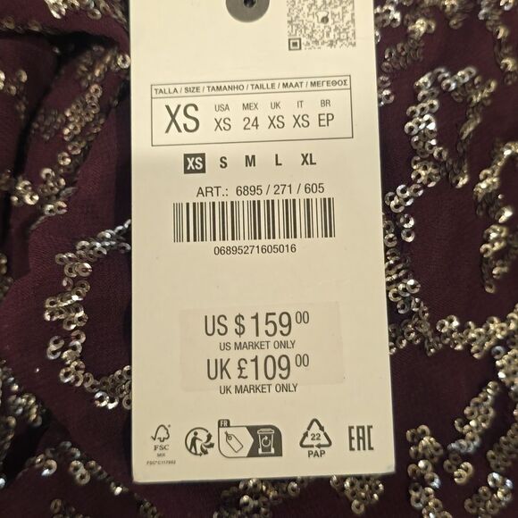 RARE NWT ZARA SEQUIN SLIP DRESS ZW COLLECTION HIGH END QUALITY burgundy/… - Picture 13 of 13